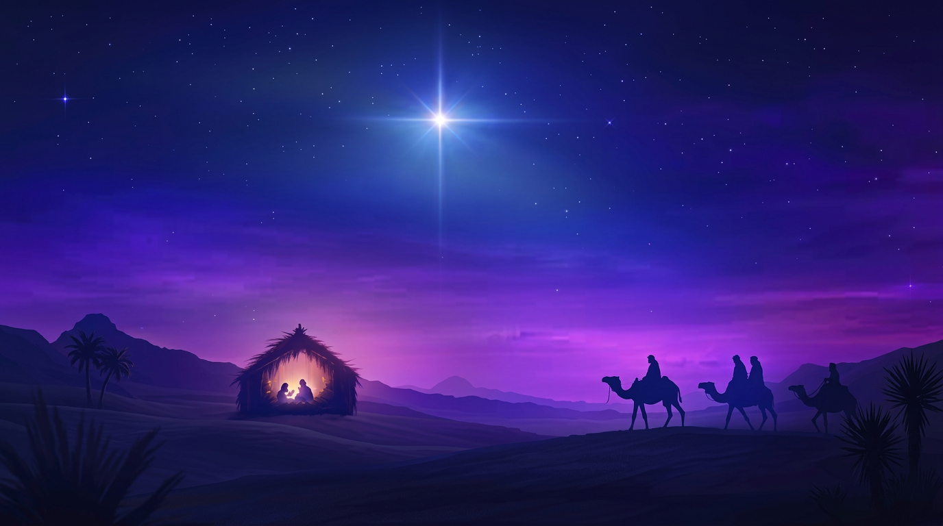 The Star of Bethlehem shining over the stable on a silent night